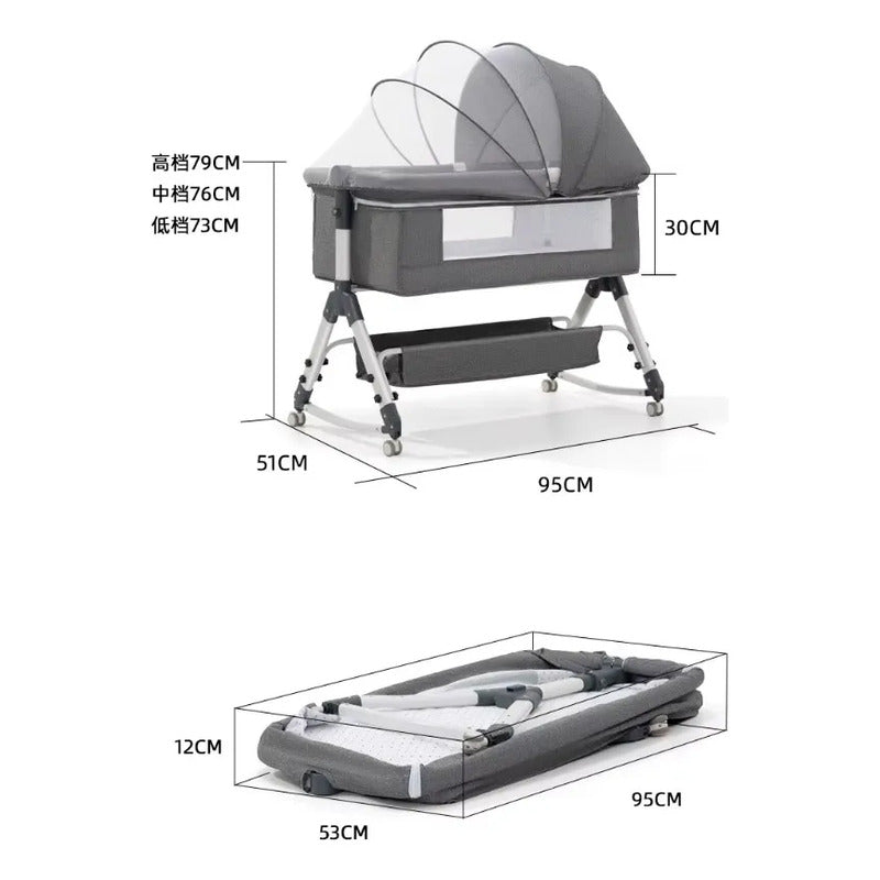 Cuna Colecho Bebe Con Mosquitero Mecedora Y Organizador 009 Gris