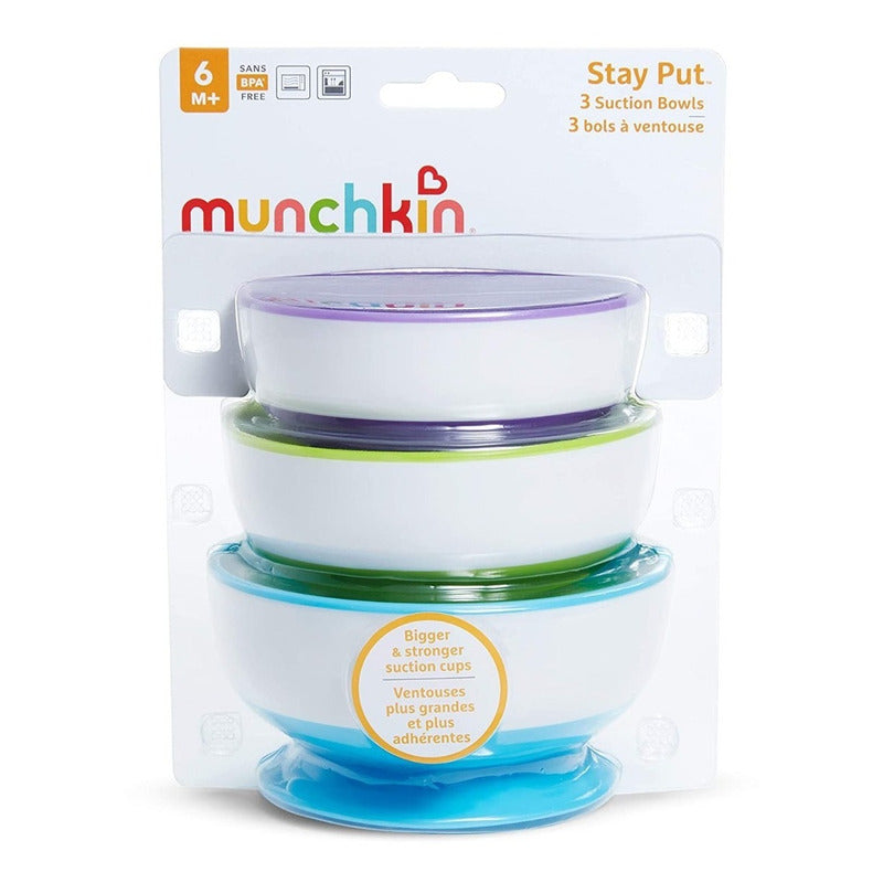 Set De 3 Platos Tipo Bowl Munchkin Bebés Niños Base Succión