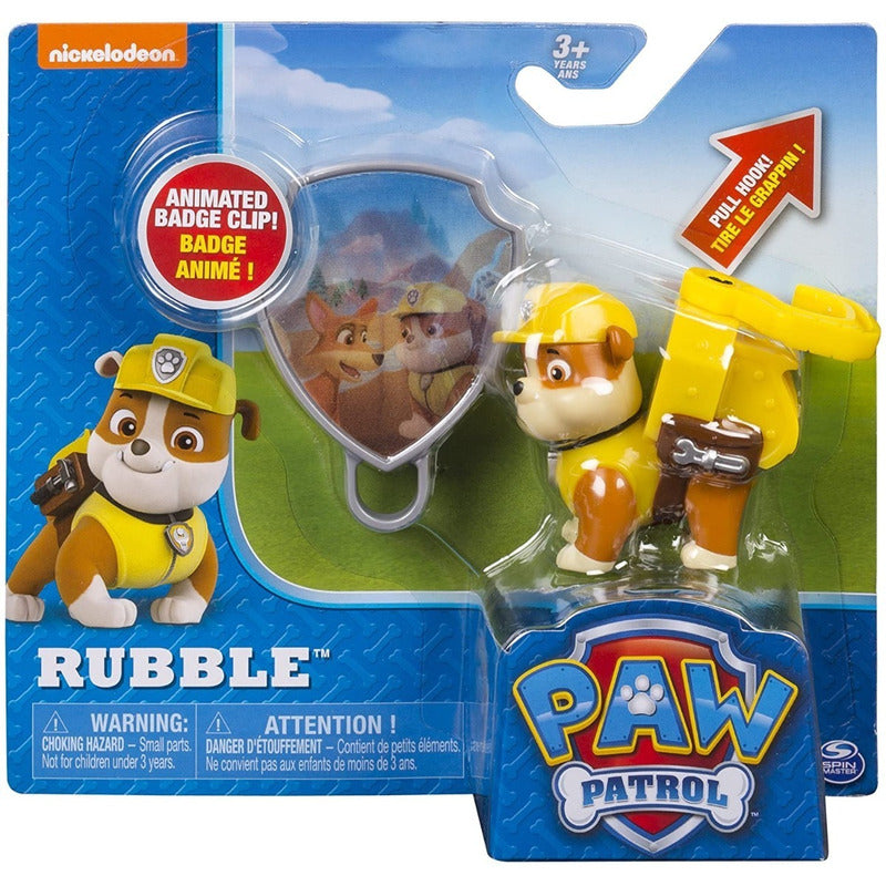 Paw Patrol Figura Con Placa Animada Gancho Motorizado Rubble