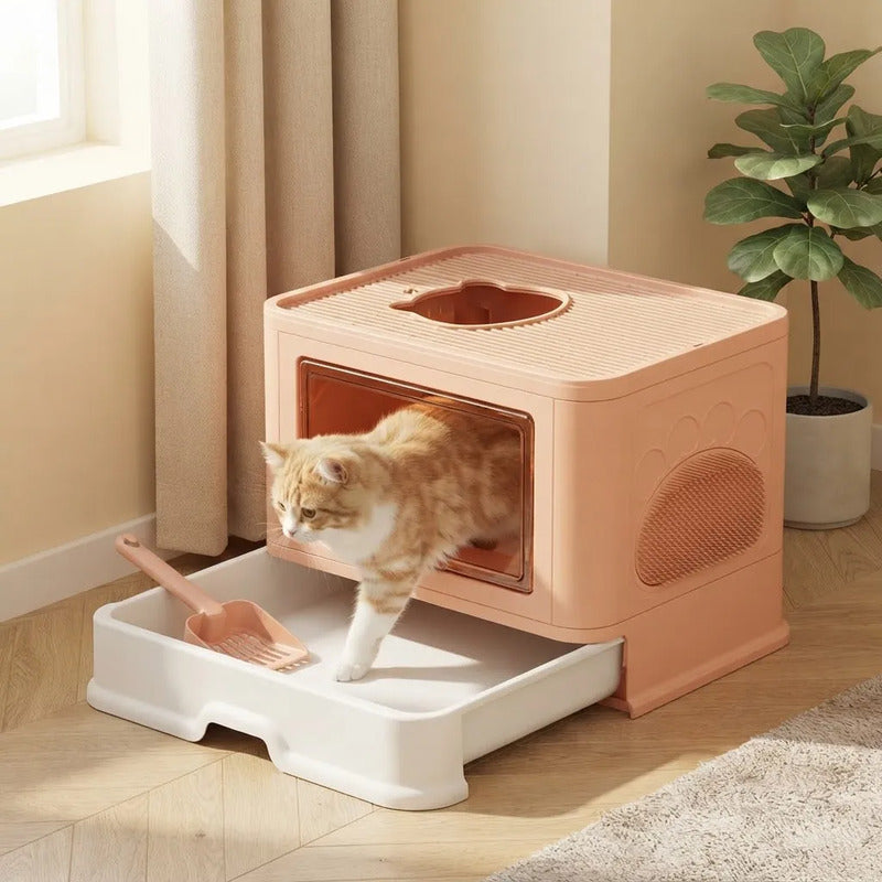 Caja De Arena Arenero Para Gatos Grande Plegable Hogar Rosa