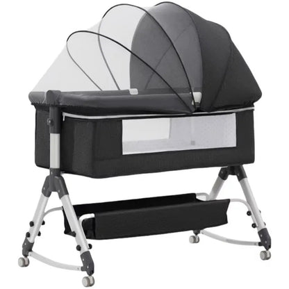 Cuna Colecho Bebe Con Mosquitero Mecedora Y Organizador 009 Gris Oscuro