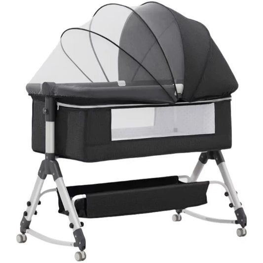 Cuna Colecho Bebe Con Mosquitero Mecedora Y Organizador 009 Gris Oscuro