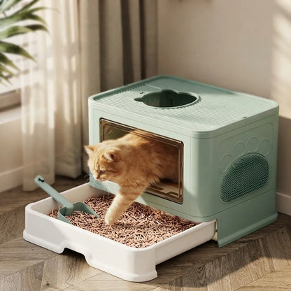 Caja De Arena Arenero Para Gatos Grande Plegable Hogar Verde