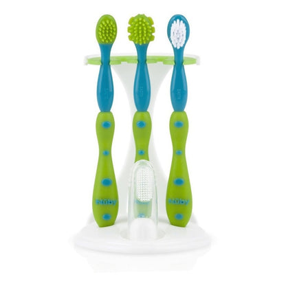 Set Cepillo De Dientes Para Bebe Nuby Verde Azul 4 Pzas