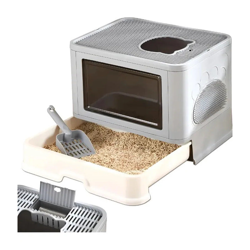 Caja De Arena Arenero Para Gatos Grande Plegable Hogar Gris