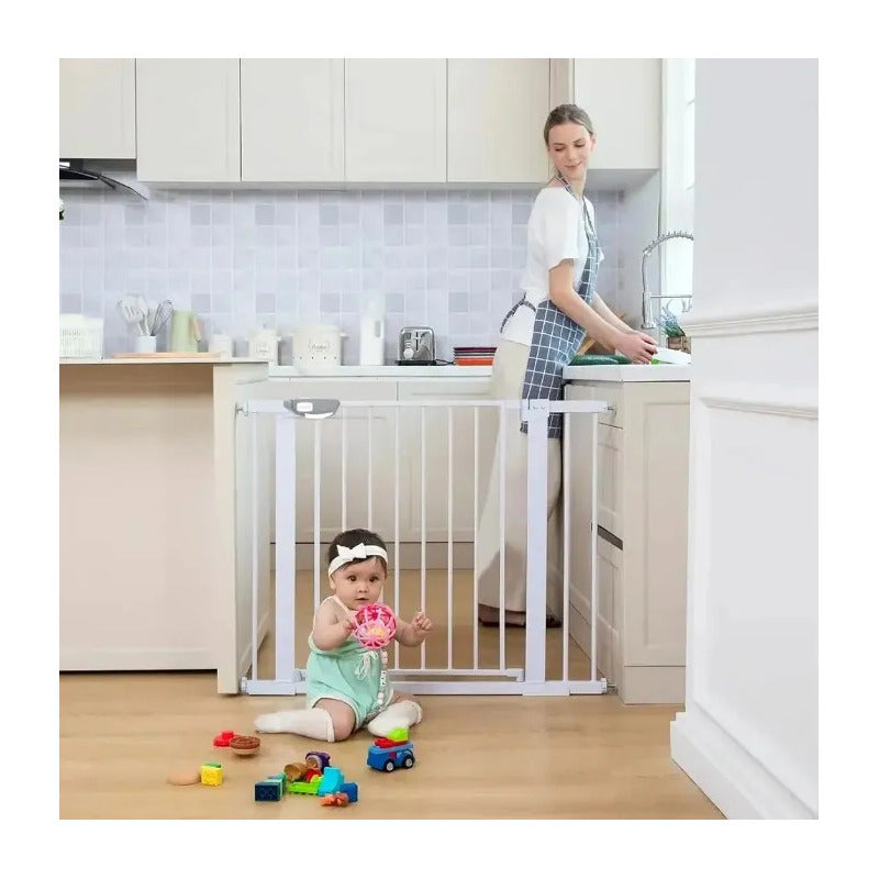 Puerta Reja De Seguridad Para Bebe Mascotas Escalera Malla Blanco