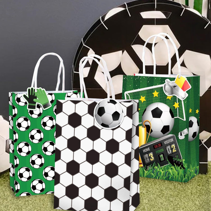 Bolsas Con Asas Cumpleaños Futbol Balon Niños X16 Y 4 Diseño