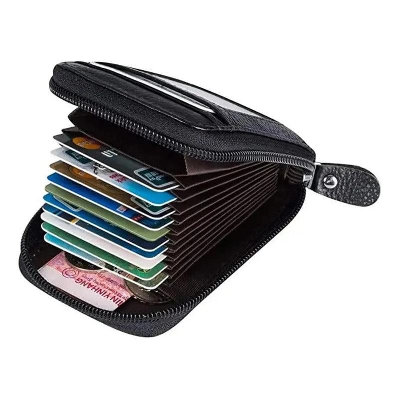 Billetera Tarjetero Elegante Hombre Con Cierre Multibolsillo Negro Multi