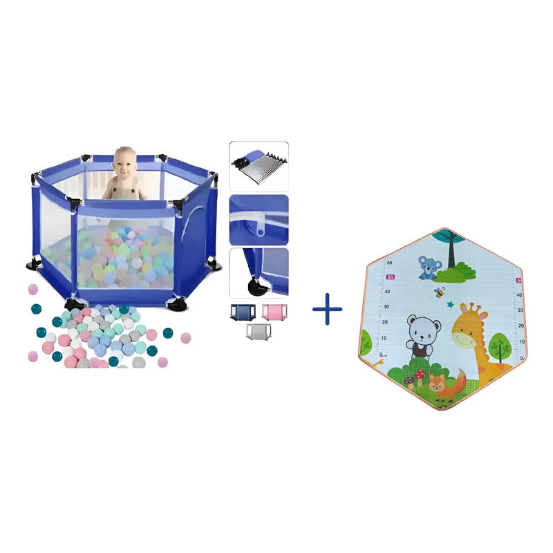 Corral Corralito Juego Bebe Niños Con Mat Alfombra Piscina