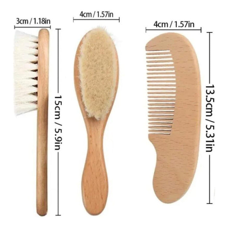 Kit Cepillo Y Peine Para Bebe En Madera Cerdas Naturales