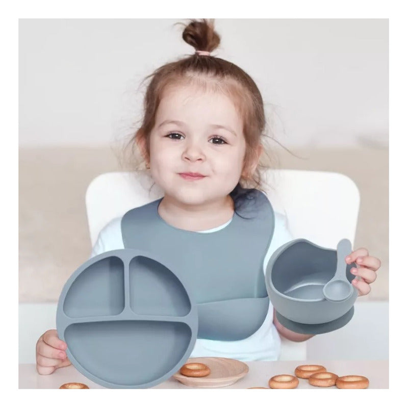 Kit Set Vajilla Alimentacion Silicona Para Bebe 8 Piezas