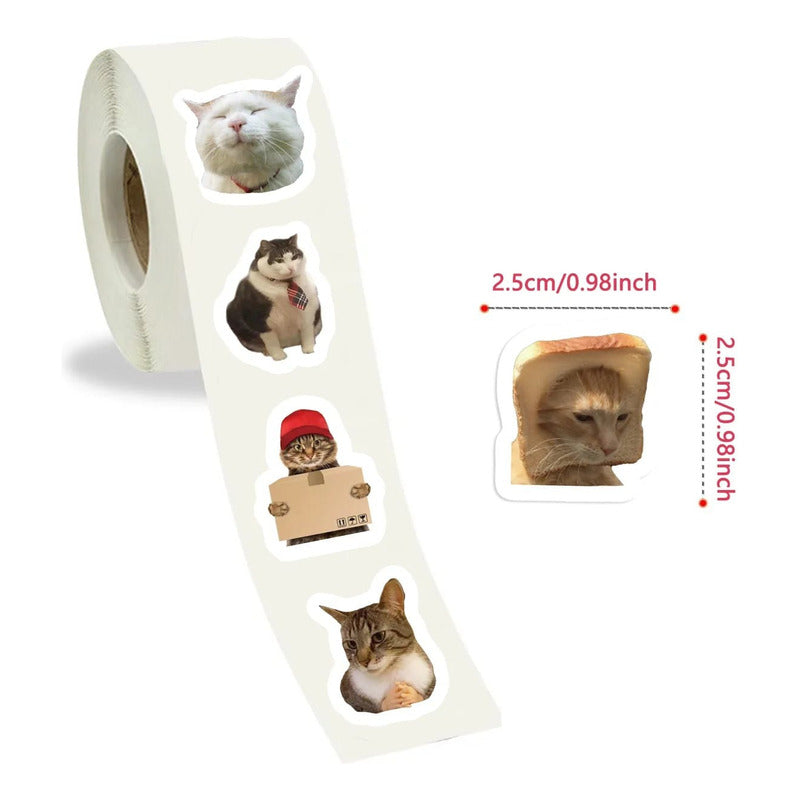 Rotulo Sticker Autoadhesivo Meme Gato 2.5 Cm X 500 Pcs