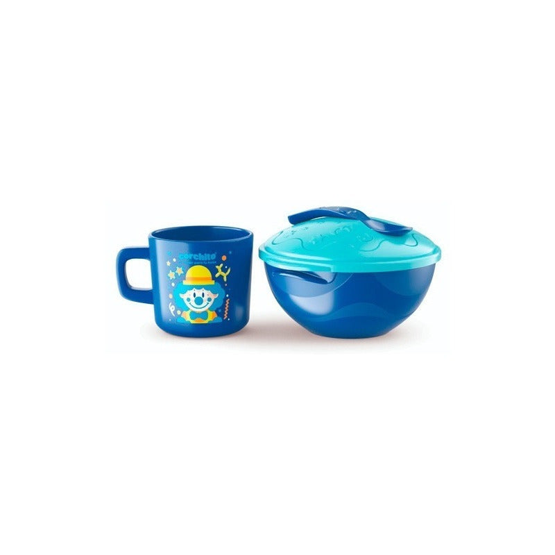 Set Bowl Con Tapa Y Cuchara + Mug Taza Para Bebe Niños
