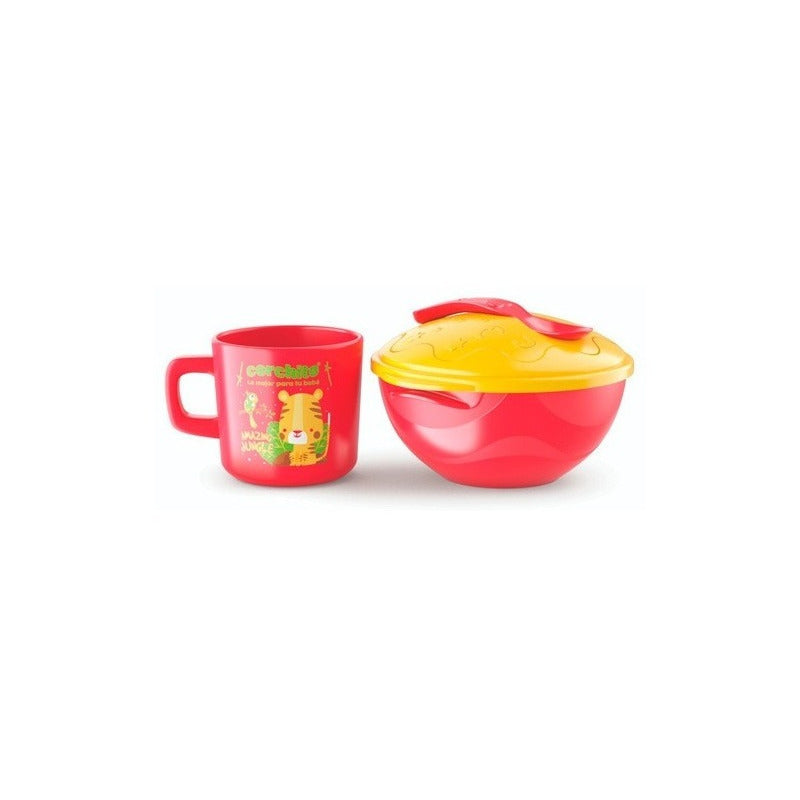 Set Bowl Con Tapa Y Cuchara + Mug Taza Para Bebe Niños