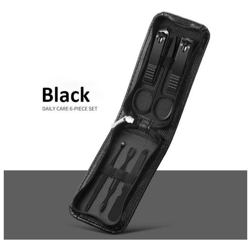 Set Manicure Corta Uñas X6 Pzas Negro + Estuche