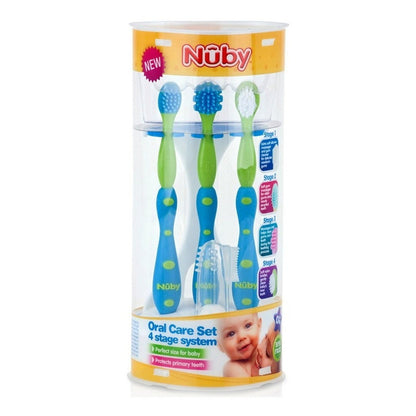 Set Cepillo De Dientes Para Bebe Nuby Azul Verde 4 Pzas