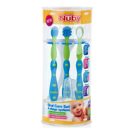 Set Cepillo De Dientes Para Bebe Nuby Azul Verde 4 Pzas