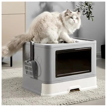 Caja De Arena Arenero Para Gatos Grande Plegable Hogar Gris