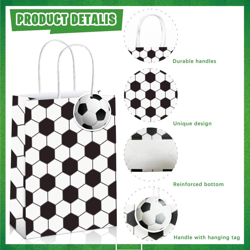 Bolsas Con Asas Cumpleaños Futbol Balon Niños X16 Y 4 Diseño