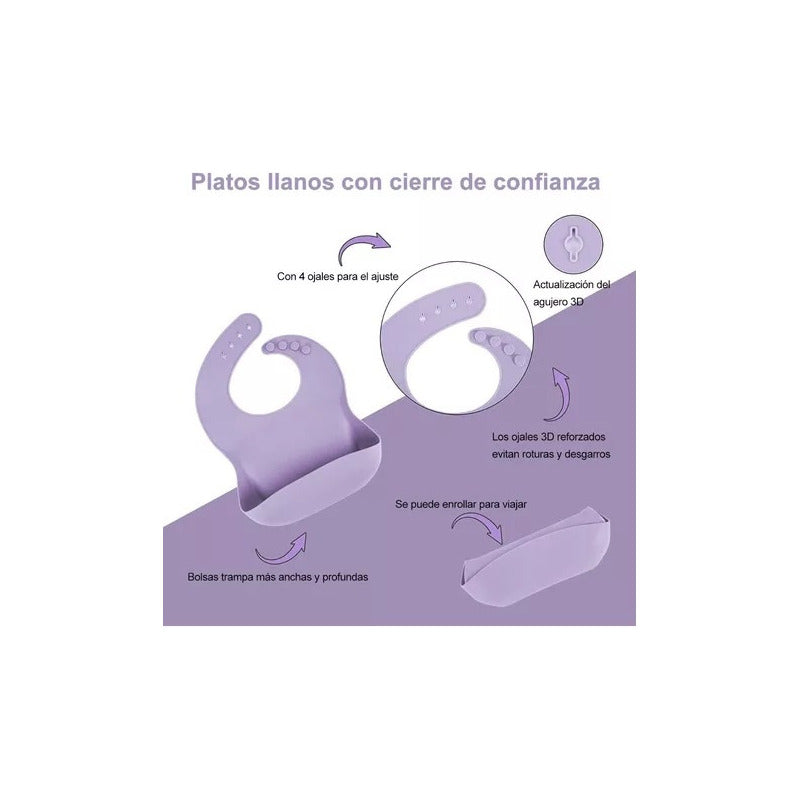 Kit Set Vajilla Alimentacion Silicona Para Bebe 8 Piezas