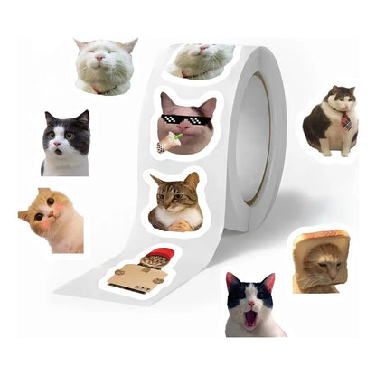 Rotulo Sticker Autoadhesivo Meme Gato 2.5 Cm X 500 Pcs