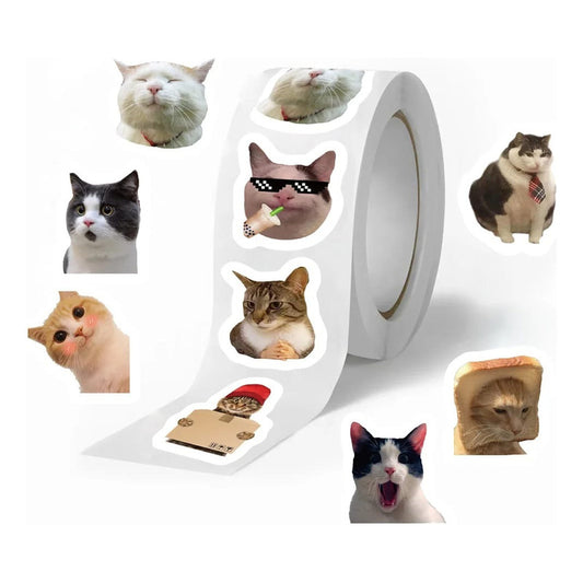 Rotulo Sticker Autoadhesivo Meme Gato 2.5 Cm X 500 Pcs