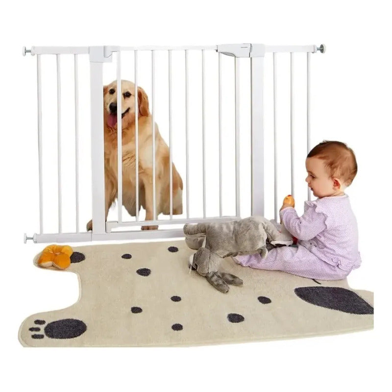Puerta Reja De Seguridad Para Bebe Mascotas Escalera Malla Blanco