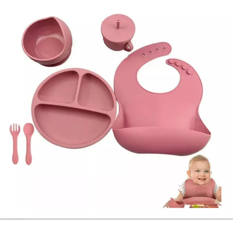Kit Set Vajilla Alimentacion Silicona Para Bebe 8 Piezas