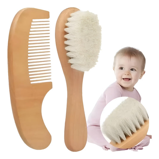 Kit Cepillo Y Peine Para Bebe En Madera Cerdas Naturales