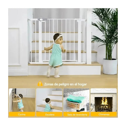 Puerta Reja De Seguridad Para Bebe Mascotas Escalera Malla Blanco