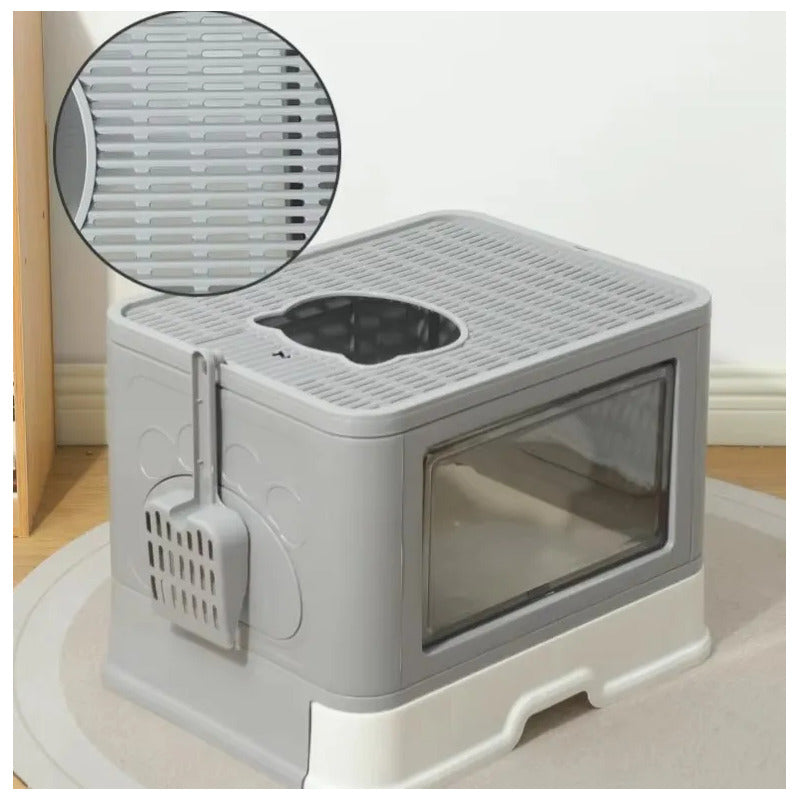 Caja De Arena Arenero Para Gatos Grande Plegable Hogar Gris