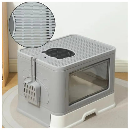 Caja De Arena Arenero Para Gatos Grande Plegable Hogar Gris