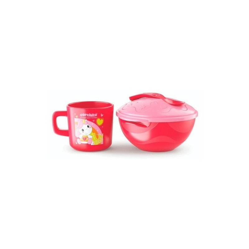 Set Bowl Con Tapa Y Cuchara + Mug Taza Para Bebe Niños