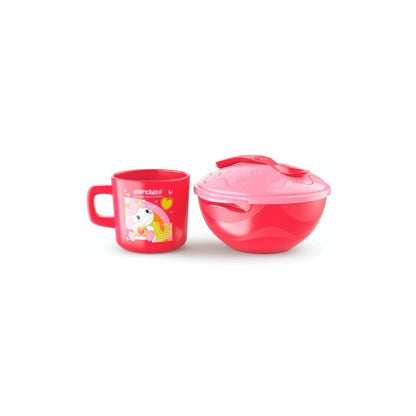 Set Bowl Con Tapa Y Cuchara + Mug Taza Para Bebe Niños