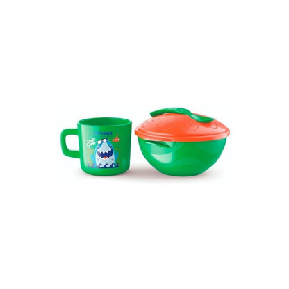 Set Bowl Con Tapa Y Cuchara + Mug Taza Para Bebe Niños