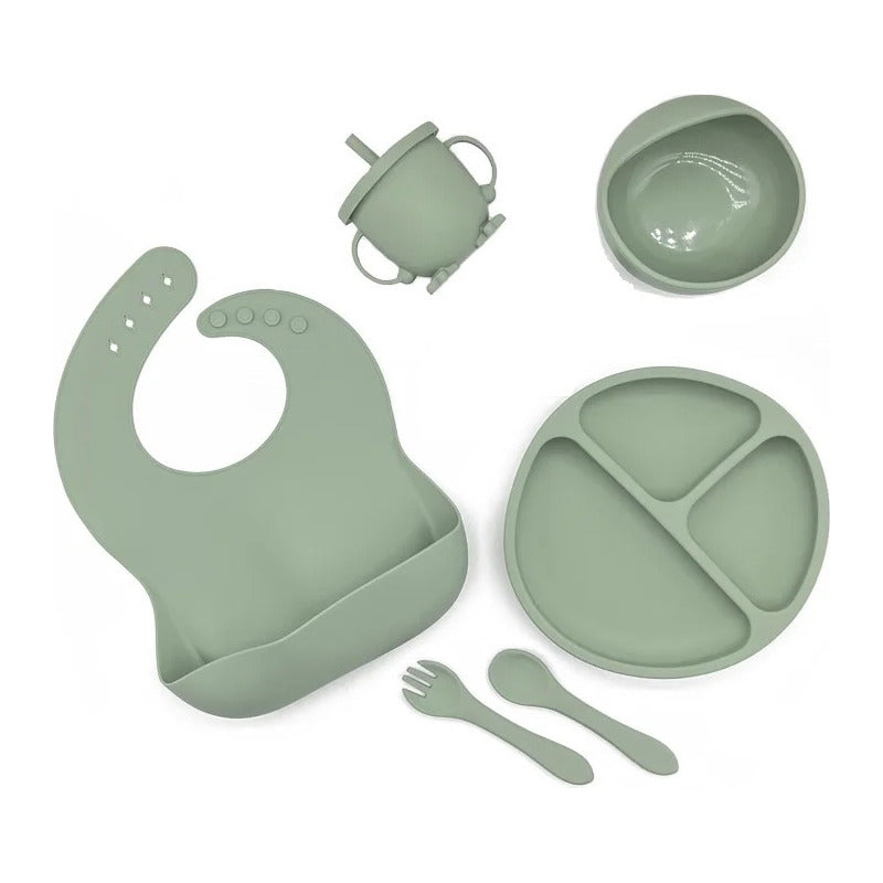 Kit Set Vajilla Alimentacion Silicona Para Bebe 8 Piezas