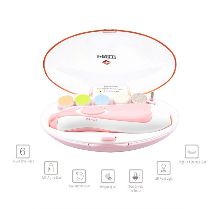 Cortauñas Eléctrico Para Bebe Lima De Uñas 6 Cabezales + Luz