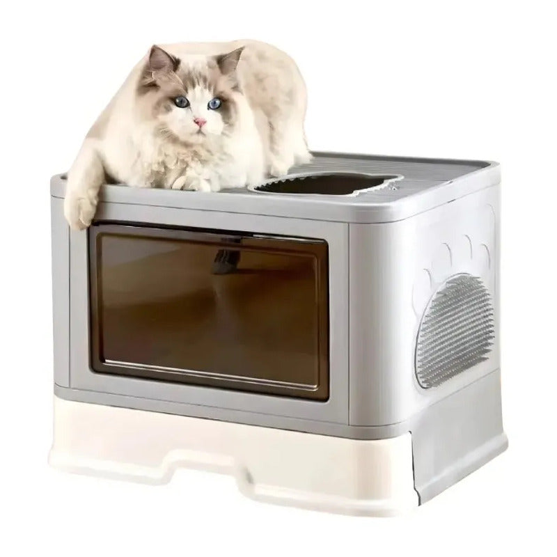 Caja De Arena Arenero Para Gatos Grande Plegable Hogar Gris