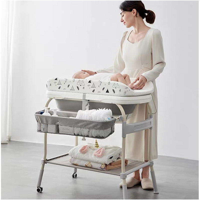 Bañera Bebe Plegable Cambiador Soporte Niño Niña Termometro Beige Bañera Soporte