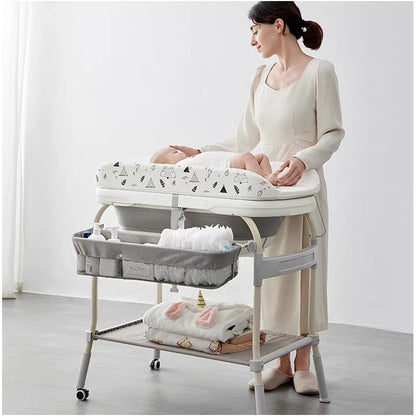 Bañera Bebe Plegable Cambiador Soporte Niño Niña Termometro Beige Bañera Soporte